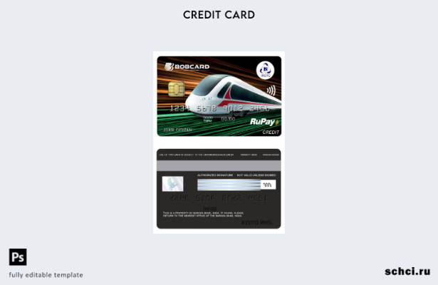 цифровая загрузка Индия The Baroda Bank Bobcard IRCTC RuPay шаблон кредитной кар